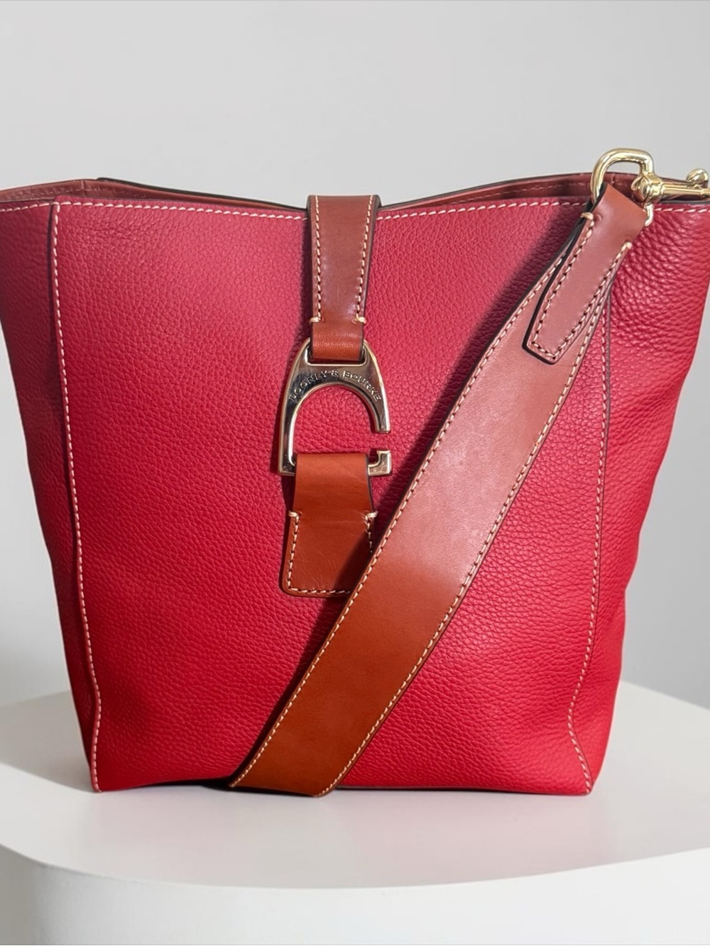 Dooney & Bourke Bridle Red Coral Leather Shoulder Bucket Bag! EUC!! - Picture 4 of 15